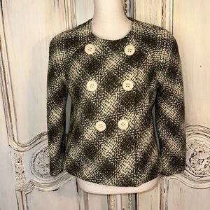 Signature by Larry Levine Earth Tones Plaid Tweed Double Breasted Cropped Jacket